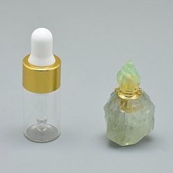 Fluorite Natural Fluorite Openable Perfume Bottle Pendants, with Brass Findings and Glass Essential Oil Bottles, 36~39x21~25x15~19mm, Hole: 1.2mm, Glass Bottle Capacity: 3ml(0.101 fl. oz), Gemstone Capacity: 1ml(0.03 fl. oz)