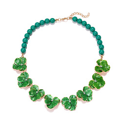 Зеленый Эмалевые цветочные ожерелья из цинкового сплава, круглые ожерелья из смоляных бусин, золотые, зелёные, 17.09 дюйм (43.4 см)