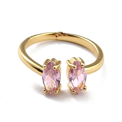 Rose Oval Rhinestone Cuff Ring, Real 18K Gold Plated Brass Open Ring for Women, Rose, US Size 7(17.3mm)