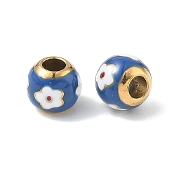 Королевский синий 304 эмаль нержавеющей стали европейские шарики, ионное покрытие (ip), золотые, круглые с цветочным узором, королевский синий, 10x9 мм, отверстие : 4 мм