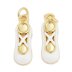 Белый Латунь эмаль подвески, с целью перехода в кольце, без кадмия и без свинца, долговечный, стойки покрытие, балетки прелести, реальный 18 k позолоченный, белые, 19x6.5x3.5 мм, отверстие : 3 мм