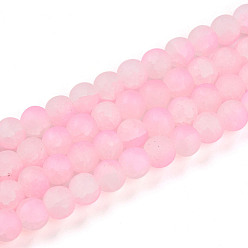 Бледно-Розовый Стеклянные бусины кракле, круглые, два тона, матовые, розовый жемчуг, 8~8.5x7~7.5 мм, отверстие : 1.4 мм, около 105~107 шт / нитка, 29.92~30.71 дюйм (76~78 см)