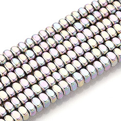 С Фиолетовым Покрытием Гальванические нити из синтетических немагнитных гематитовых бусин, вакуумное покрытие pvd, квадратный, с фиолетовым покрытием, 3x3x1.7~2 мм, отверстие : 1 мм, около 202~206 шт / нитка, 15.75~16.14'' (40~41 см)