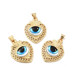 Голубой Непрозрачные подвески смолы, с фурнитурой из позолоченной латуни тона 18 k, сердце с очарованием глаз, без кадмия, без никеля и без свинца, голубой, 29x22.5x7 мм, отверстие : 3.5x4.3 мм