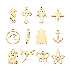 Золотой 48 шт 12 стиль 304 подвески из нержавеющей стали, лазерная резка, разнообразные, золотые, 4 шт / стиль