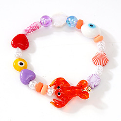Креветка Летние милые разноцветные браслеты из стеклянных и искусственных жемчужных бусин, эластичные, креветка, 6.89 дюйм (17.5 см)