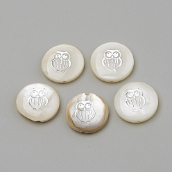 Platinum Natural Freshwater Shell Beads, Flat Round & Owl, Platinum, 15x4mm, Hole: 1mm