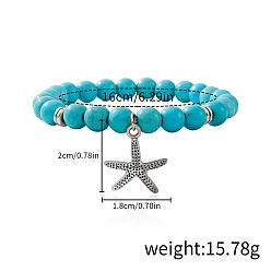 Морская звезда Синтетический бирюзовые бисером браслеты простирания, браслеты в стиле богемия, Браслеты с подвесками из сплава в тибетском стиле для мужчин и женщин, морская звезда, 6-1/4 дюйм (16 см)