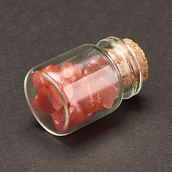 Red Aventurine Transparent Glass Wishing Bottle Decoration, with Natural Red Aventurine Chip Beads, 22x34mm, Chip Beads: 6~16x5~10x2~8mm