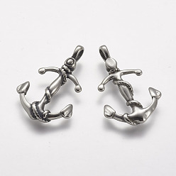 Antik Silber Farbe 304 Edelstahl Anhänger, Anker, Antik Silber Farbe, 31x19x4 mm, Bohrung: 3x4.5 mm