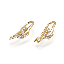 Golden Brass Micro Pave Cubic Zirconia Earring Hooks, with Horizontal Loop, Golden, 17x5mm, Hole: 1.4mm, 18 Gauge, Pin: 1mm