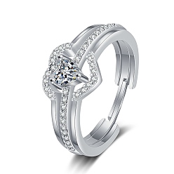 Платина 2 шт. 2 стили латунные кольца с микропаве из кубического циркония, штабелируемые кольца для женщин, сердце и треугольник, платина, размер США 8 (18.1 мм)