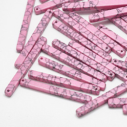 Pearl Pink Synthetic Turquoise Pendants, Dyed, Cuboid, Pearl Pink, 40x4x4mm, Hole: 1mm