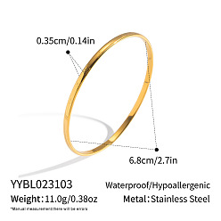 Real 18K Gold Plated 3.5MM 304 Stainless Steel Vintage Textured Round Bangles for Women, Real 18K Gold Plated, Inner Diameter: 2.68 inch(6.8cm)