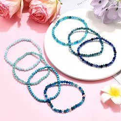 Смешанные камни 7шт. крашеные круглые браслеты из натуральных драгоценных камней с бусинами для женщин, внутренний диаметр: 2-1/4 дюйм (5.7 см)