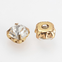 Золотой Шить на горный хрусталь, многожильных ссылки, стекло горный хрусталь, с настройками латуни, аксессуары для одежды, золотые, 8x5.5 мм , около 288 шт / мешок