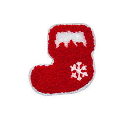Sock Рождественская тема компьютеризированная вышивка ткань утюг / пришивание патчей, аксессуары для костюма, аппликация, носок, 63x59 мм