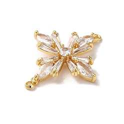 Real 18K Gold Plated Brass Pave Clear Glass Rhinestone Connector Charms, Flower Links, Real 18K Gold Plated, 26.5x21.5x4.5mm, Hole: 1.2mm