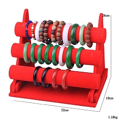 Красный 3-ярусные бархатные съемные фланелевые витрины для браслетов, дисплей ювелирных изделий стойки, красные, 32x19x27 см