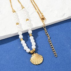 Shell Shape 304 подвеска из нержавеющей стали в виде морского животного, ожерелья из пластиковых бусин с имитацией жемчуга для женщин, белые, реальный 18 k позолоченный, формы раковины, 17.68 дюйм (44.9 см)