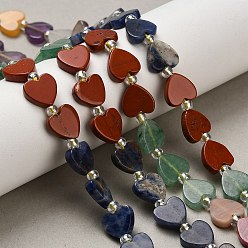 Смешанные камни 6 стили нити бусин из натурального топаза, нефрита, родонита, зеленого авантюрина, красной яшмы, содалита и аметиста, сердце, с бисером, 8.5x8.5x2.5 мм, отверстие : 0.7 мм, около 40 шт / нитка, 15.16'' (38.5 см)