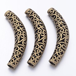 Античная Бронза Тибетский сплава стиль полые шарики, изогнутые трубочки бусины лапши, изогнутая трубка, без кадмия и без свинца, античная бронза, 64x12x9.5 мм, отверстие : 5.5 мм