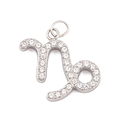 Козерог 316 микро нержавеющей стали прокладывать Цирконом подвески, с прыжковых колец, цвет нержавеющей стали, 12 очарование созвездия, Козерог, 14x15.5x2 мм, отверстие : 2.5 мм