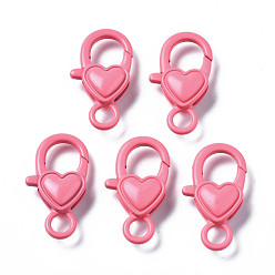 Ярко-Розовый Застежки-клешни из экологически чистого сплава, окрашенные распылением, без кадмия, без никеля и без свинца, сердце, ярко-розовый, 27x15x6.5 мм, отверстие : 4 мм