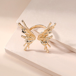 Золотой Регулируемые манжеты из цинкового сплава с открытыми кольцами для женщин, бабочка, золотые, внутренний диаметр: регулируемый