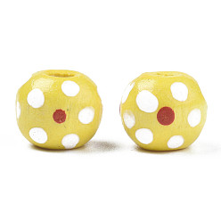 Желтый Бусины из натурального дерева, круглый в горошек, желтые, 9~10.5x8~9 мм, отверстие : 2.5~3.5 мм, Около 3700 шт / 1000 г