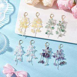 Золотой 4 пары серег с подвесками из натуральных драгоценных камней, 304 из нержавеющей стали Leverback серьги, золотые, 75~80 мм