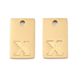 Letter X 304 Stainless Steel Pendants, Rectangle with Letter Charms, Real 18K Gold Plated, Ion Plating(IP), Letter X, 16x10x1.4mm, Hole: 1.8mm