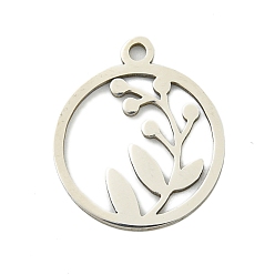 Нержавеющая Сталь Цвет Не тускнеющие 201 подвески из нержавеющей стали, кольцо с цветочным шармом, лазерная резка, цвет нержавеющей стали, 17.5x15x1 мм, отверстие : 1.5 мм