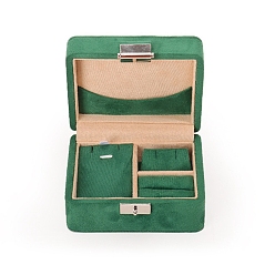 Green Rectangle Velvet Jewelry Set Storage Organizer Boxes, for Earrings, Rings, Necklaces, Green, 11x8.5x5.6cm