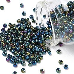 (966) Внутренний цвет Кристалл / Лиловато-лиловый на подкладке Fgb 6/0 круглый стеклянный бисер класса А, металлик цвета радужной оболочки, с покрытием разноцветным, 6/0, 4x3 мм, отверстие : 1 мм, Около 4800 шт / фунт