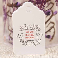 Белый Бумажные подарочные бирки, хэндж теги, для декоративно-прикладного искусства, для свадьбы, прямоугольник со словом мы женимся, белые, 50x30x0.4 мм, отверстие : 5 мм