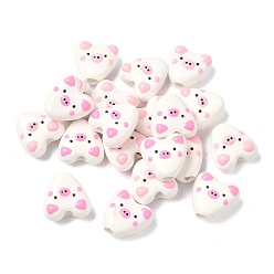 Свинья Фарфоровые эмалевые бусины ручной работы, пастельный фарфор, формы сердца, свинья, 14.5~15x14.5~15x7~8 мм, отверстие : 3~3.3 мм