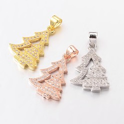 (52) Непрозрачная лаванда Латунные микро проложить кубического циркония подвески, рождественская елка, без свинца и без никеля , разноцветные, 20x14x3 мм, отверстие : 4x3 мм