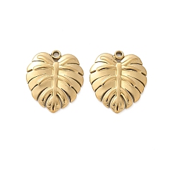 Настоящее золото 14K 304 подвески из нержавеющей стали, подвески из тропических листьев, реальный 14 k позолоченный, 16x14x1.5 мм, отверстие : 1.4 мм