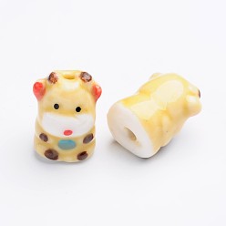 (461) Высокий Металлик Виноград Фарфоровые бусины ручной работы, пастельный фарфор, двенадцать китайских знаков зодиака, крупный рогатый скот, 18.5x14x13 мм, отверстие : 2~3 мм