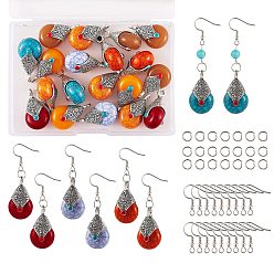Mixed Color DIY Teardrop Dangle Earring Making Kit, Including Resin Pendants, Brass Earring Hooks & Jump Rings, Mixed Color, 88Pcs/box