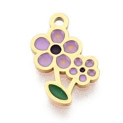 Сливовый 304 из нержавеющей стали шармы эмали, цветочный шарм, ионное покрытие (ip), реальный 14 k позолоченный, слива, 12.2x7.5x0.9 мм, отверстие : 1 мм