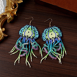 Светлый Морско-зеленый Серьги-подвески из стеклянных бусин в богемном стиле, медуза, светло-зеленый, 55x12 мм