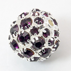 Розовато-лиловый Латунные бусины со стразами , класс А, круглые, розовато-лиловый, 20 мм, отверстие : 2.5 мм