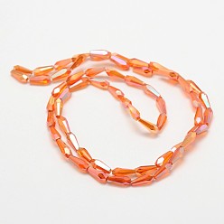 Orange Red Faceted Rainbow Plated Teardrop Electroplated Glass Beads Strands, Orange Red, 10x4mm, Hole: 1mm, about 60pcs/strand, 23.6 inch