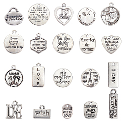 Antique Silver Tibetan Style Alloy Pendants, Mixed Shapes, Antique Silver, 2pcs/style, 20styles/bag