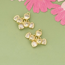 Сердце Латунные подвески, без кадмия, без никеля и без свинца, со стразами, реальный 18 k позолоченный, сердце, 16.5x17x8 мм, отверстие : 1.2 мм