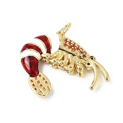(123L) Белый крем непрозрачный блеск Подвески из латуни с микропаве, оранжево-красные кубические цирконы, с эмалью, креветки прелести, без свинца и без кадмия, долговечный, стойки покрытие, электронное покрытие, золотые, огнеупорный кирпич, 22x26x4.5 мм, отверстие : 3.5 мм