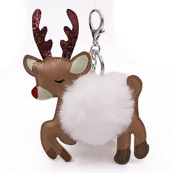 Белый Брелок пом пом мяч, подвесное украшение для рюкзака из искусственной кожи, олень, белые, 11.5x15 см