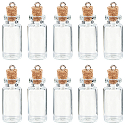 Прозрачный 10шт. колонна пустых стеклянных подвесок в виде бутылочек желаний, с пробковой пробкой и металлическими петлями, платина, прозрачные, 44.5x16 мм, отверстие : 2.5 мм, емкость: 3 мл (0.10 жидких унций)